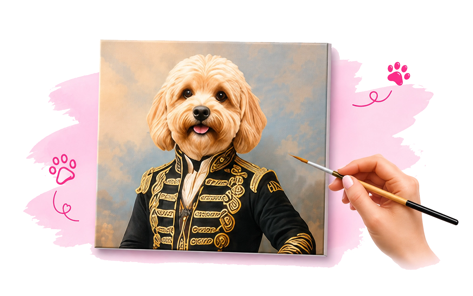 An artist adding finishing touches to a custom pet portrait