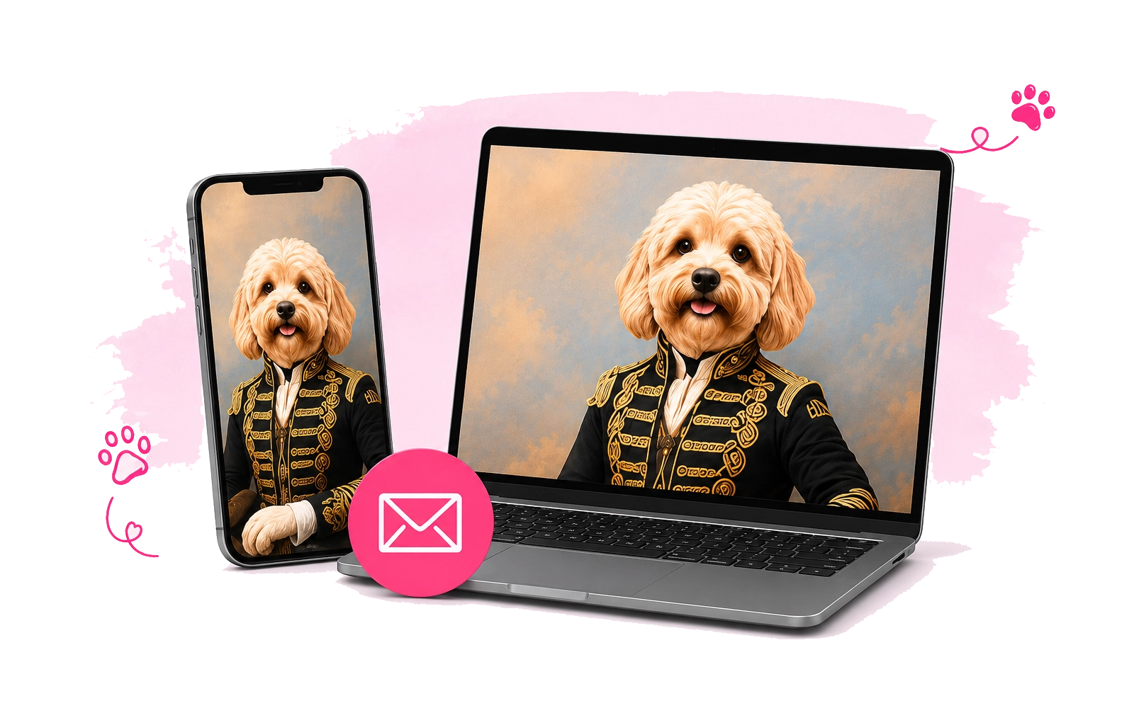 Artwork preview shown on a laptop and phone
