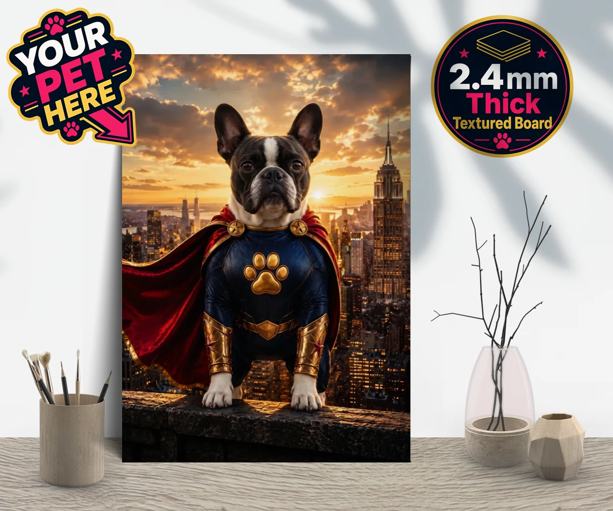 Personalised Super Paw dog gallery boards featuring a stunning portrait that captures your furry friend in all their heroi
