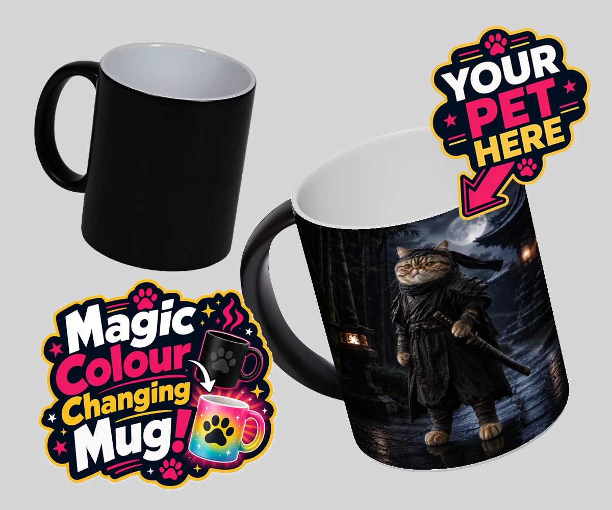 Personalised Ninja Paw In Temple Garden cat magic photo mugs featuring step into a world of enchantment with our "Ninja Paw In Temple Garden"