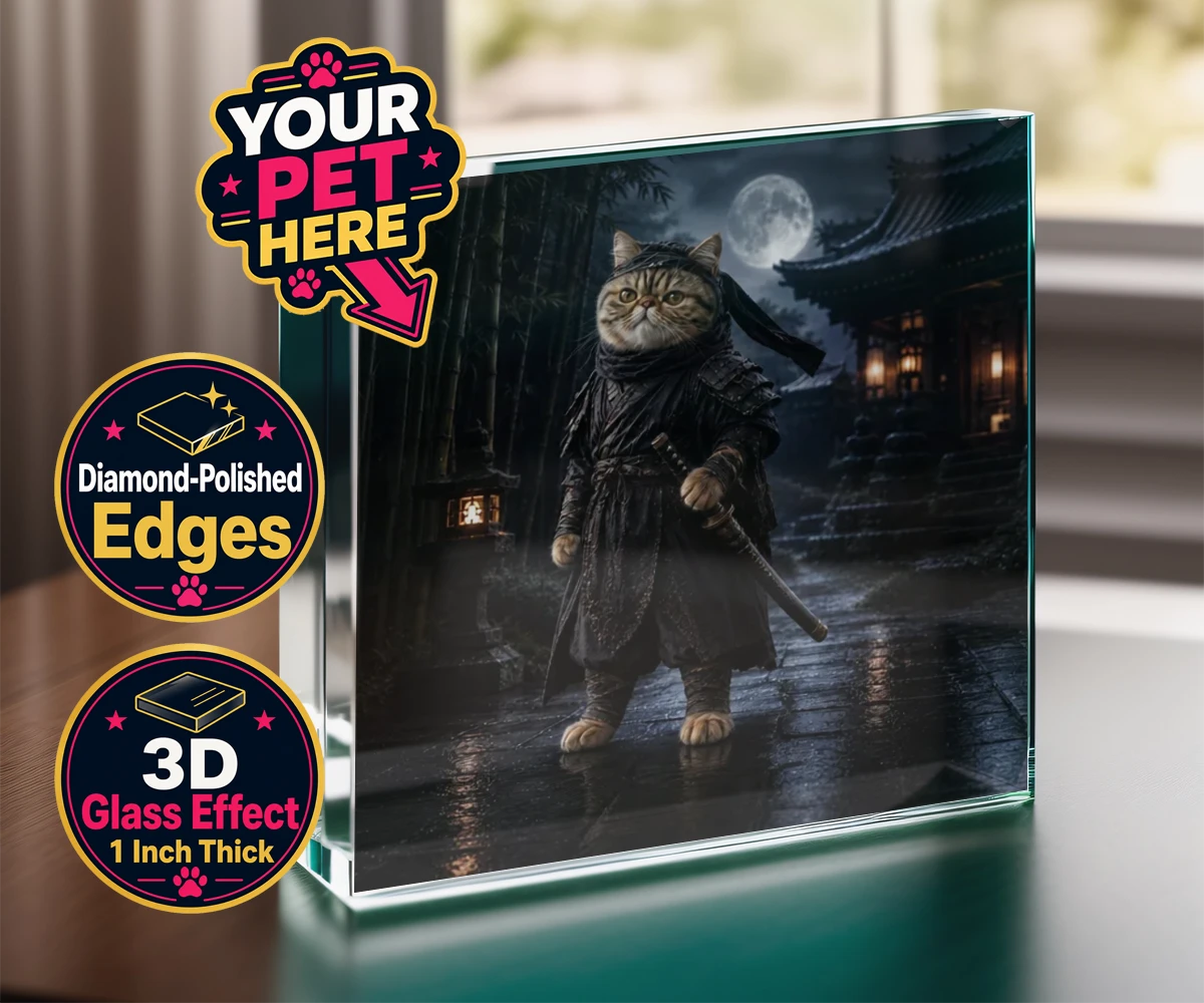 Personalised Ninja Paw In Temple Garden cat acrylic prisms featuring step into a world of enchantment with our "Ninja Paw In Temple Garden"