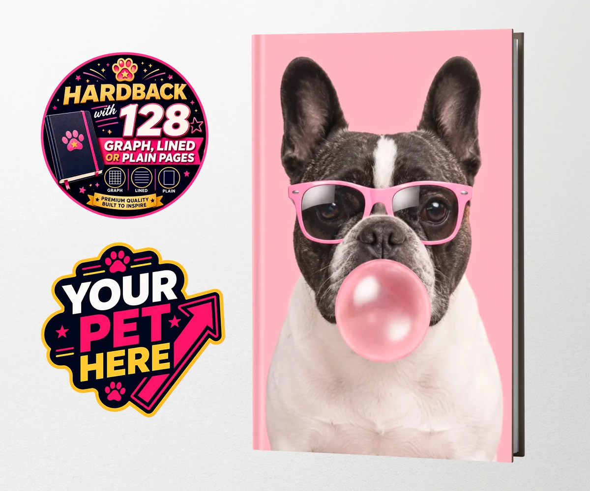 Personalised Paw & Bubblegum dog hardback notebooks featuring meet Paw & Bubblegum, the ultimate blend of charm and cheekiness that