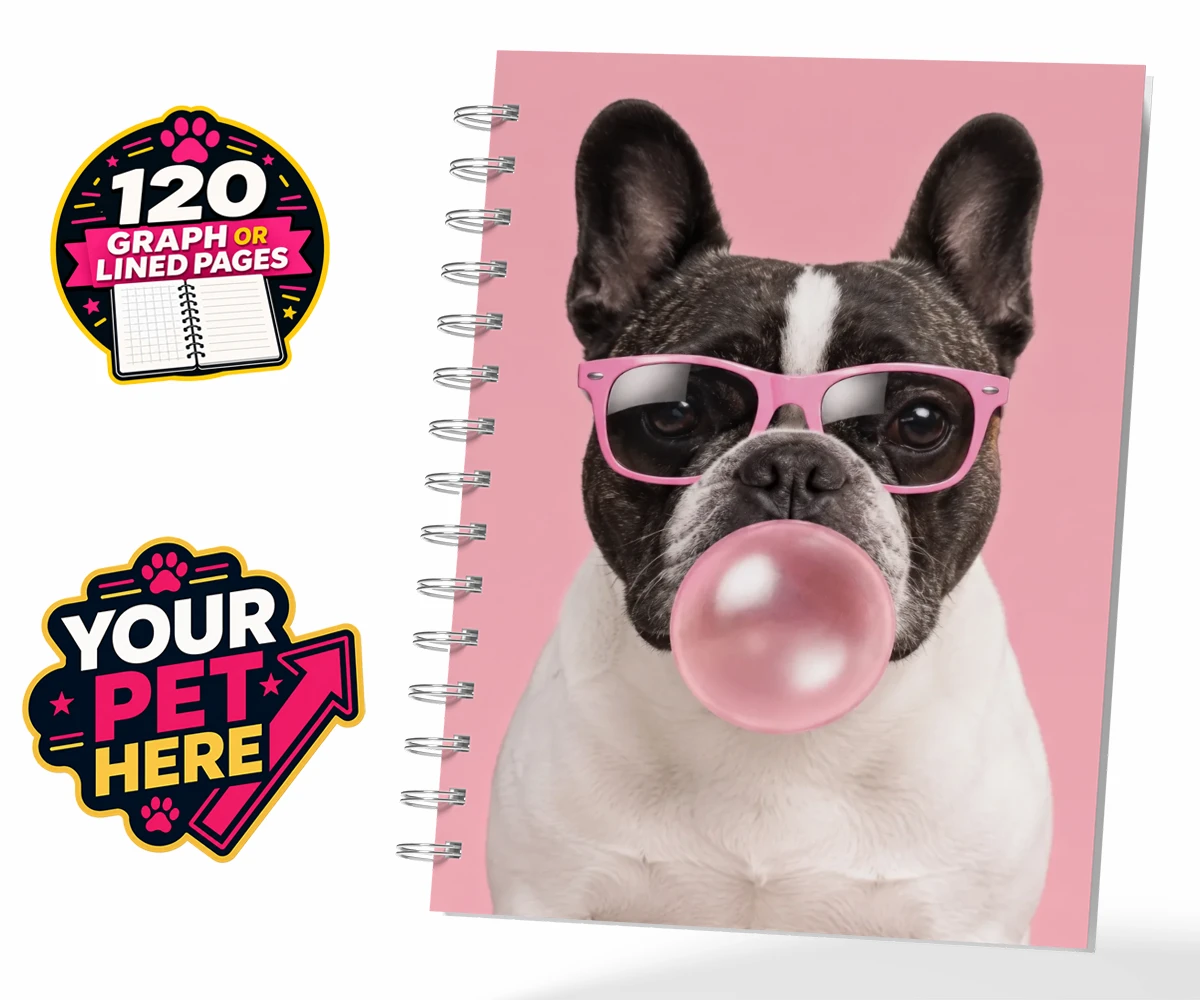 Personalised Paw & Bubblegum dog spiral notebook featuring meet Paw & Bubblegum, the ultimate blend of charm and cheekiness that