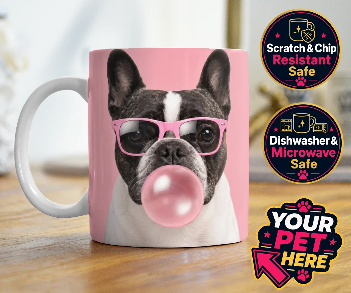 Personalised Paw & Bubblegum dog photo mugs featuring meet Paw & Bubblegum, the ultimate blend of charm and cheekiness that