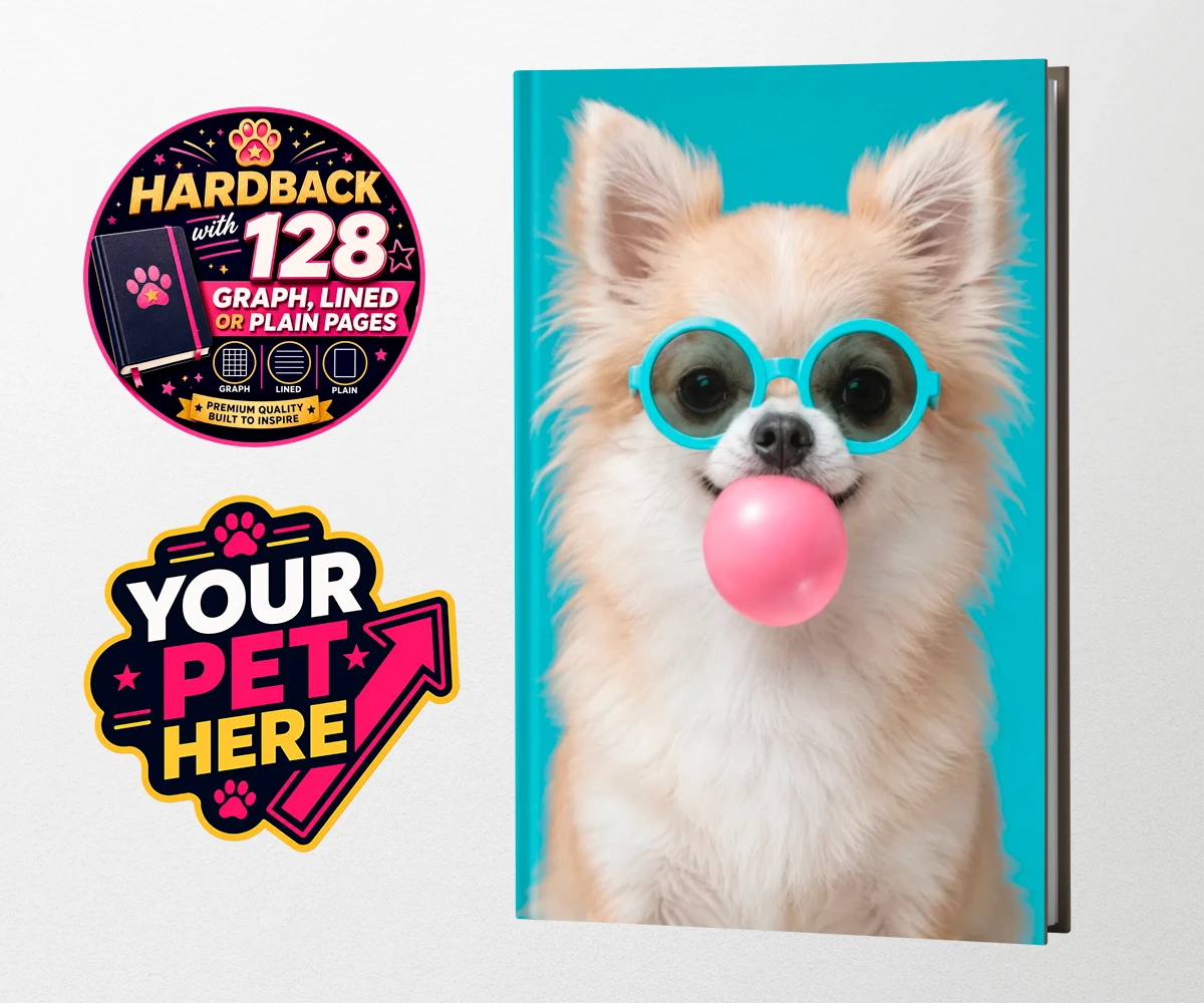 Personalised Bubblegum Paw Star dog hardback notebooks featuring the ultimate quirky addition to your home!