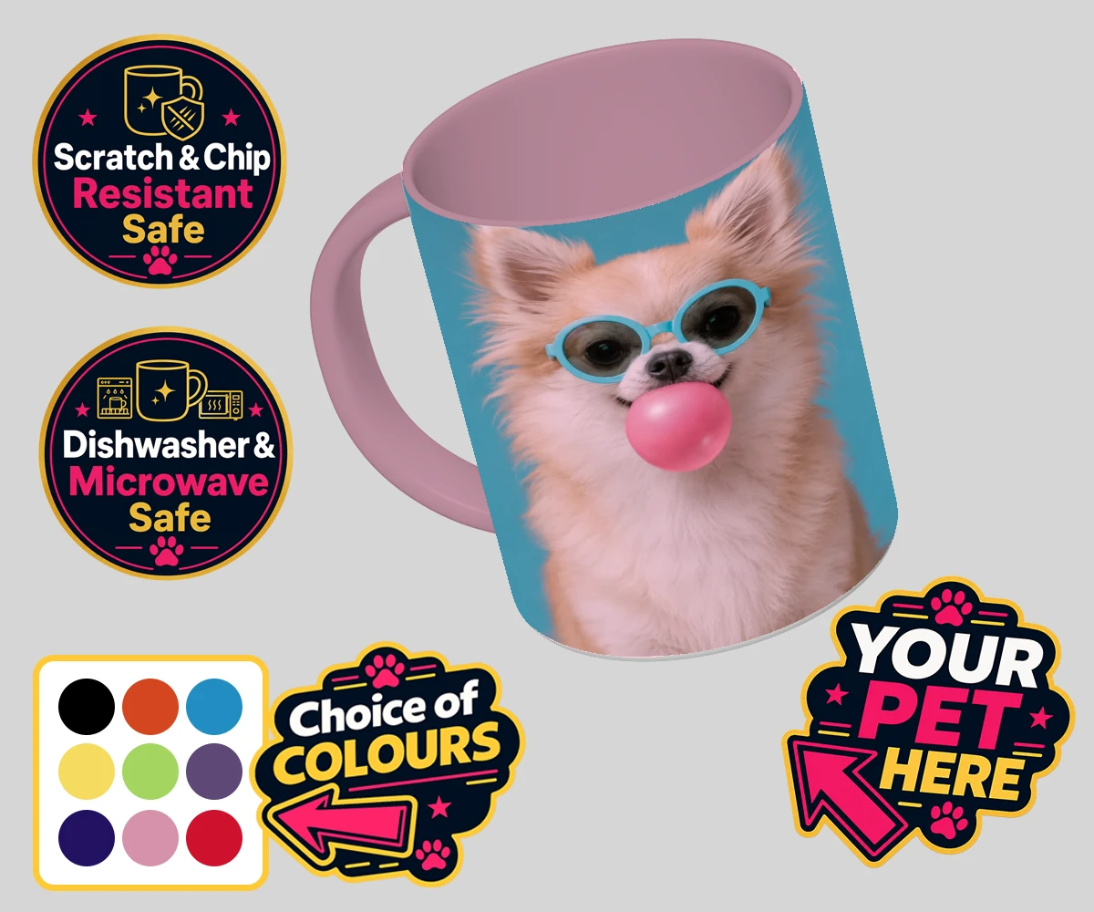 Personalised Bubblegum Paw Star dog coloured photo mugs featuring the ultimate quirky addition to your home!