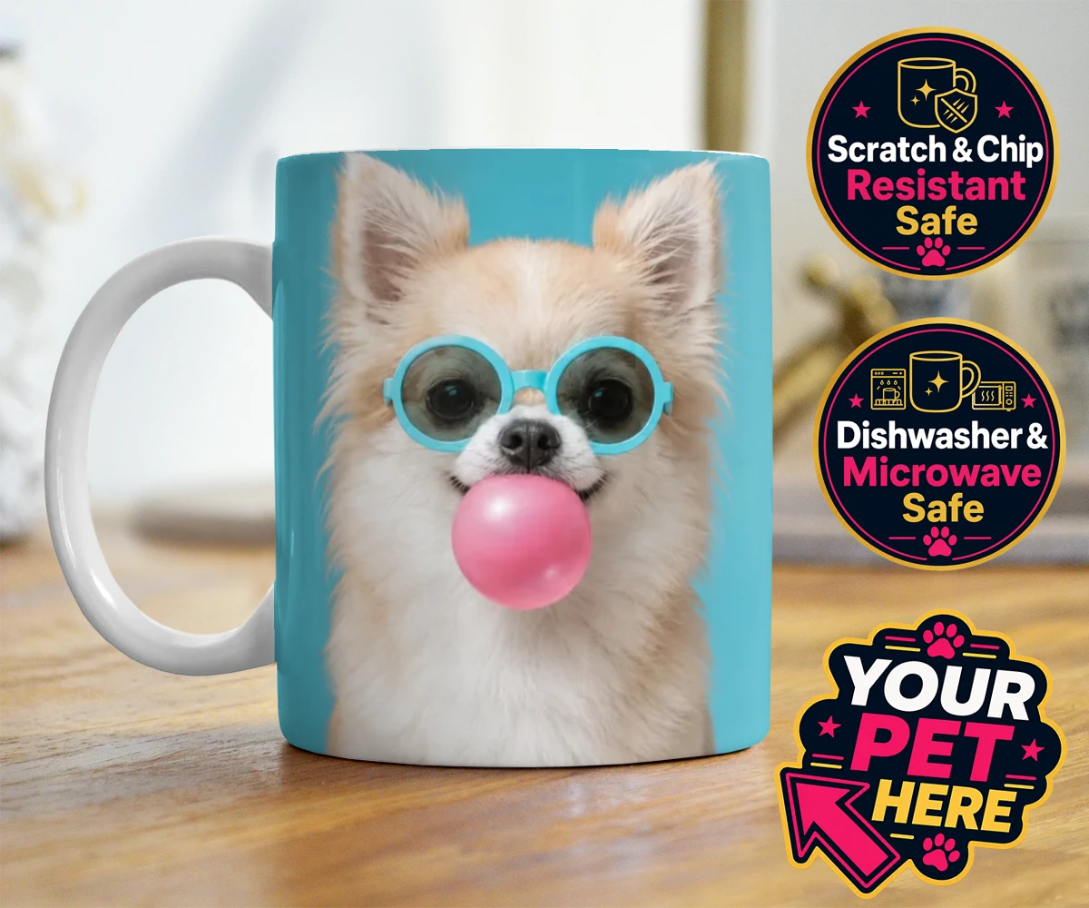 Personalised Bubblegum Paw Star dog photo mugs featuring the ultimate quirky addition to your home!