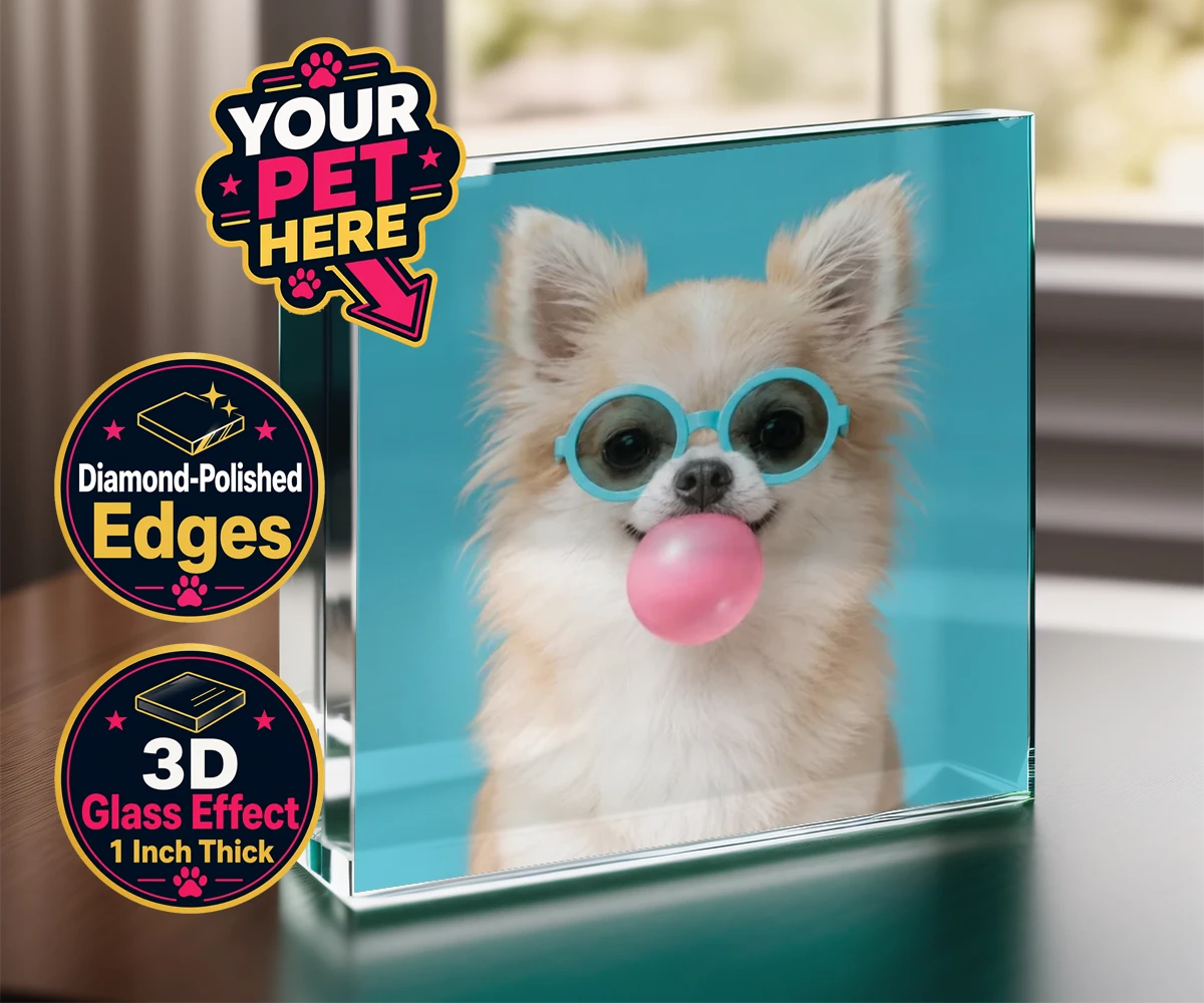 Personalised Bubblegum Paw Star dog acrylic prisms featuring the ultimate quirky addition to your home!
