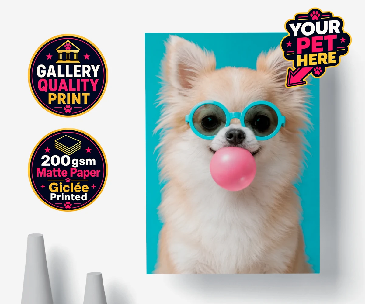Personalised Bubblegum Paw Star dog premium poster print featuring the ultimate quirky addition to your home!