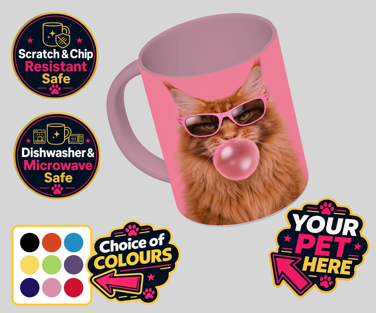 Personalised Paw & Bubblegum cat coloured photo mugs featuring the perfect fusion of fun and feline fabulousness!