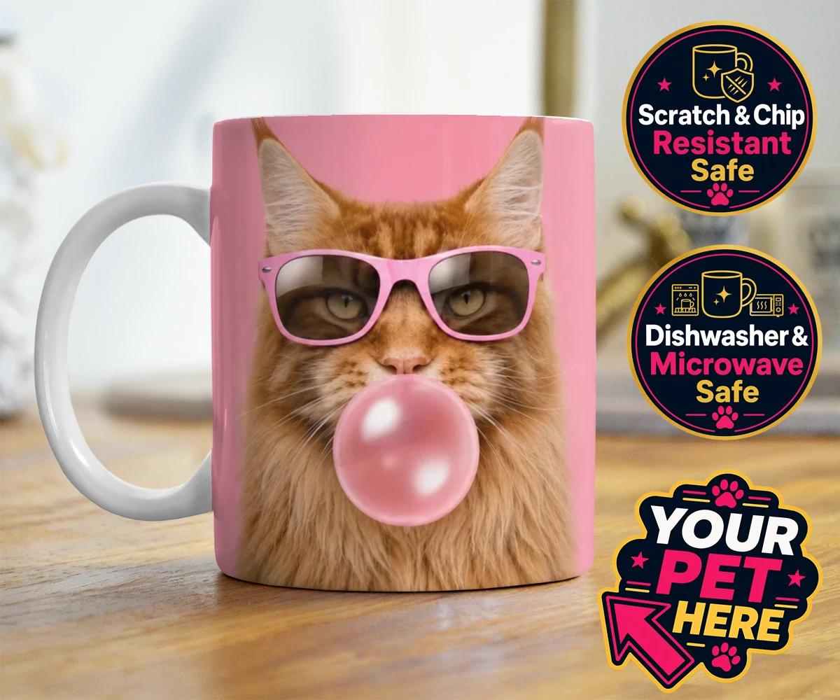Personalised Paw & Bubblegum cat photo mugs featuring the perfect fusion of fun and feline fabulousness!