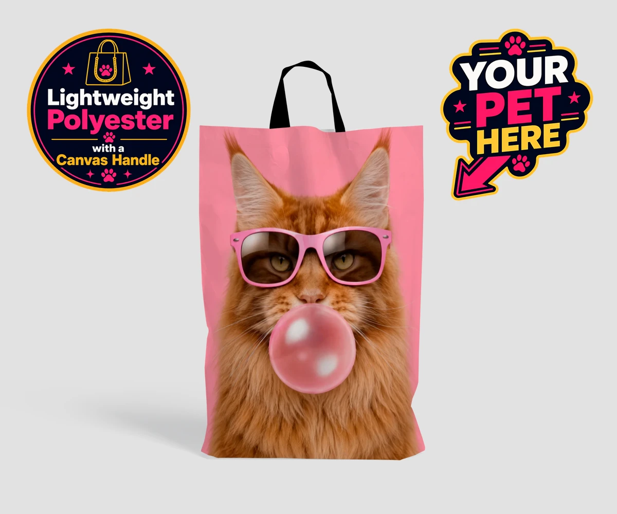 Personalised Paw & Bubblegum cat shopping bags featuring the perfect fusion of fun and feline fabulousness!