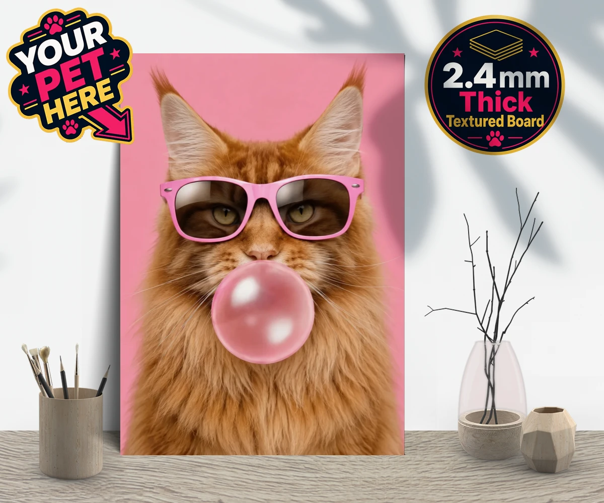 Personalised Paw & Bubblegum cat gallery boards featuring the perfect fusion of fun and feline fabulousness!