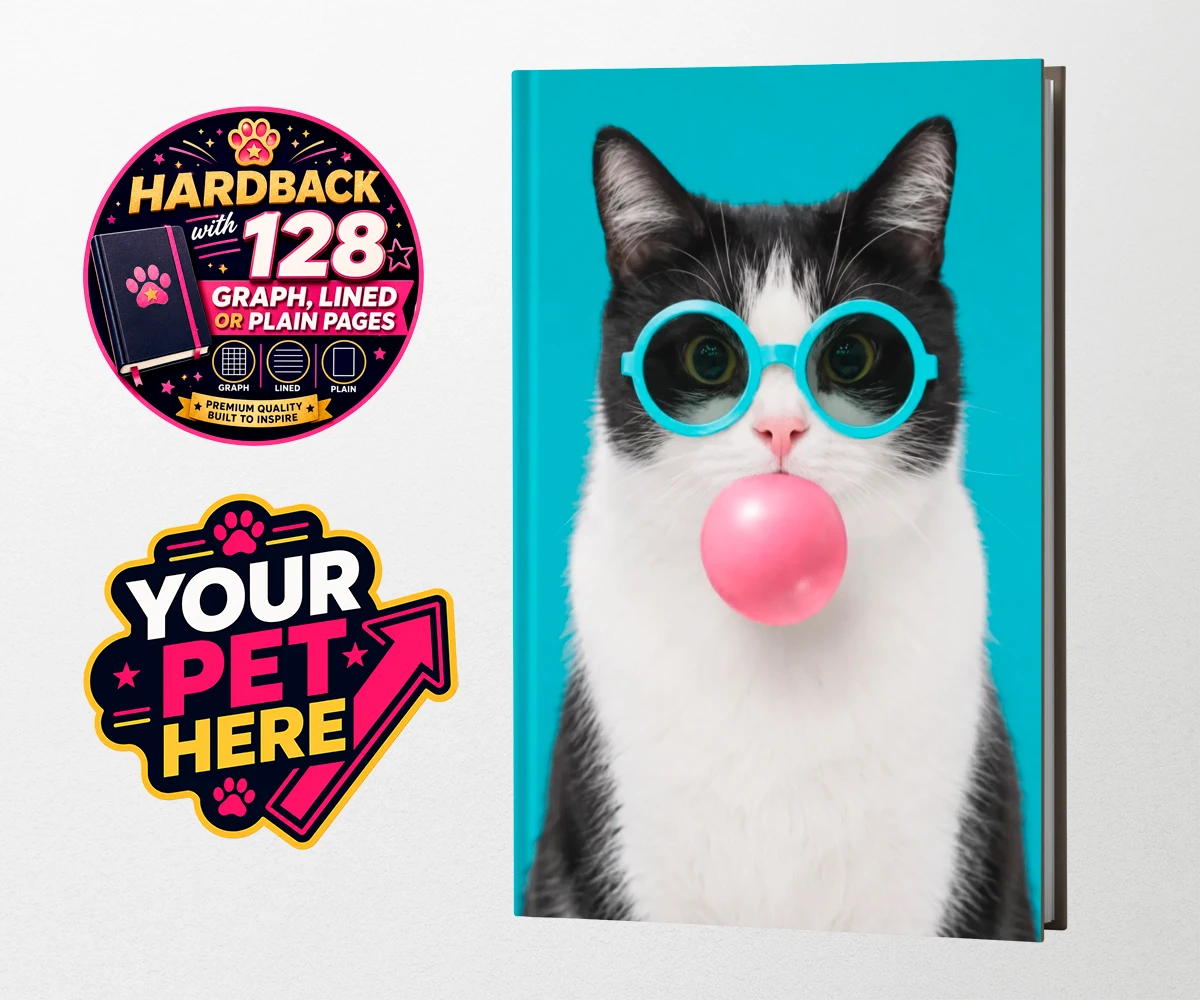 Personalised Bubblegum Paw Star cat hardback notebooks featuring meet Bubblegum Paw Star, the whimsical cat character who brings a spla