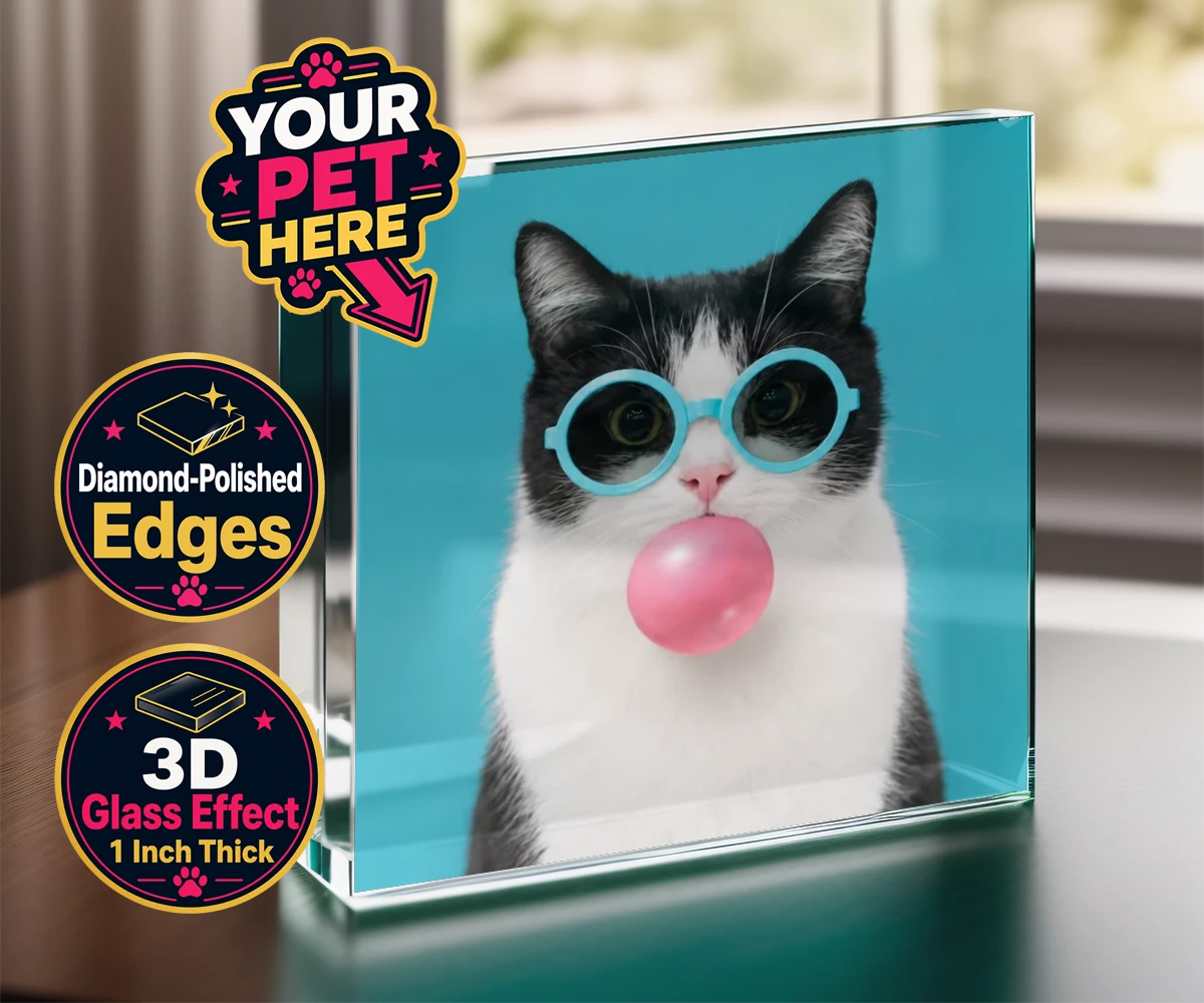 Personalised Bubblegum Paw Star cat acrylic prisms featuring meet Bubblegum Paw Star, the whimsical cat character who brings a spla