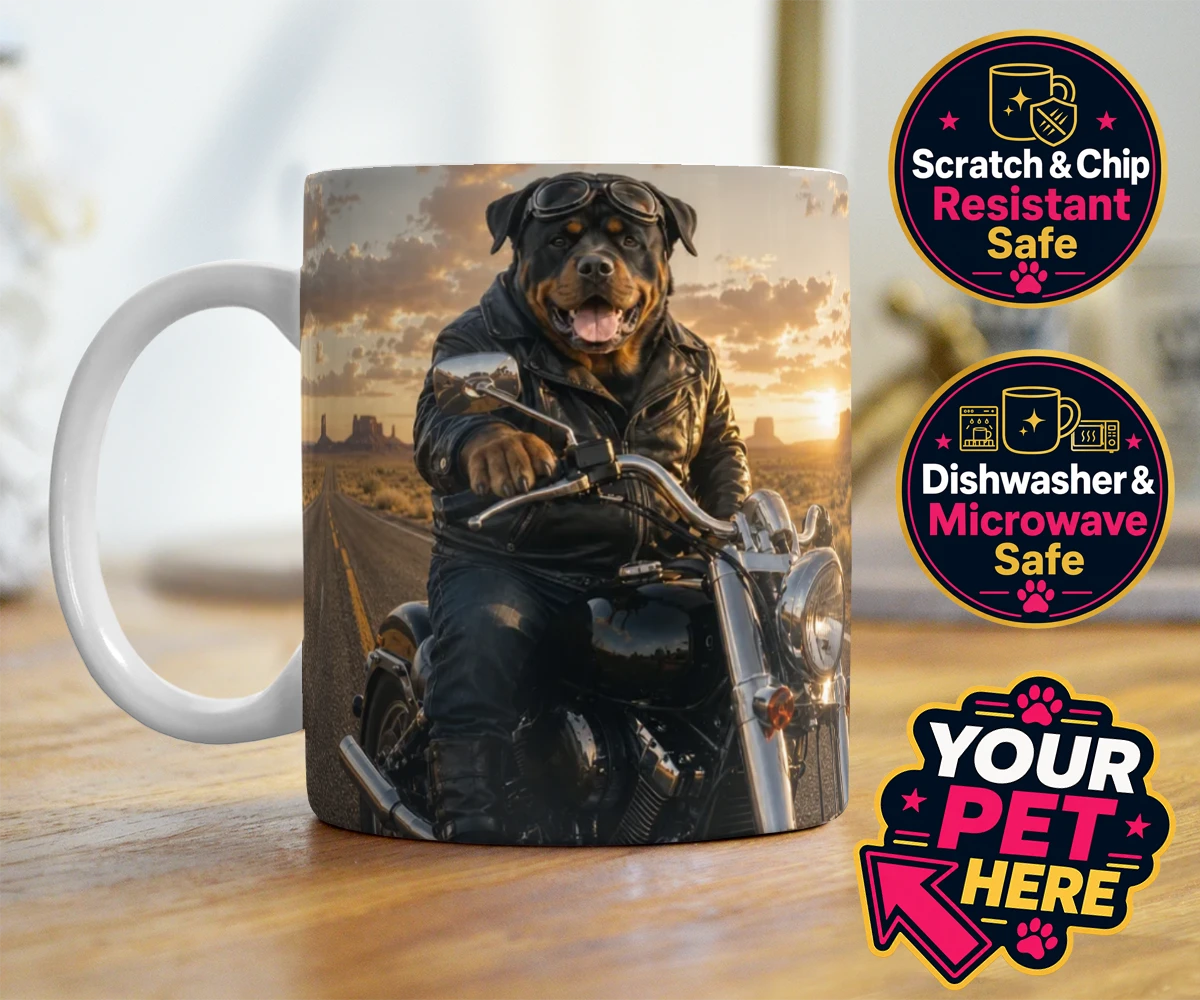 Personalised Born To Ride dog photo mugs featuring unleash your inner daredevil with our delightful pet portrait, "Born T