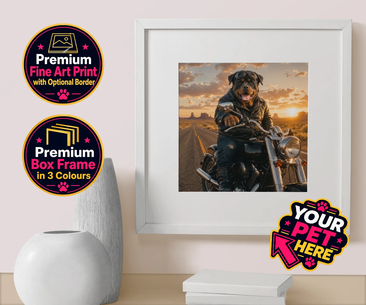 Personalised Born To Ride dog box framed print featuring unleash your inner daredevil with our delightful pet portrait, "Born T