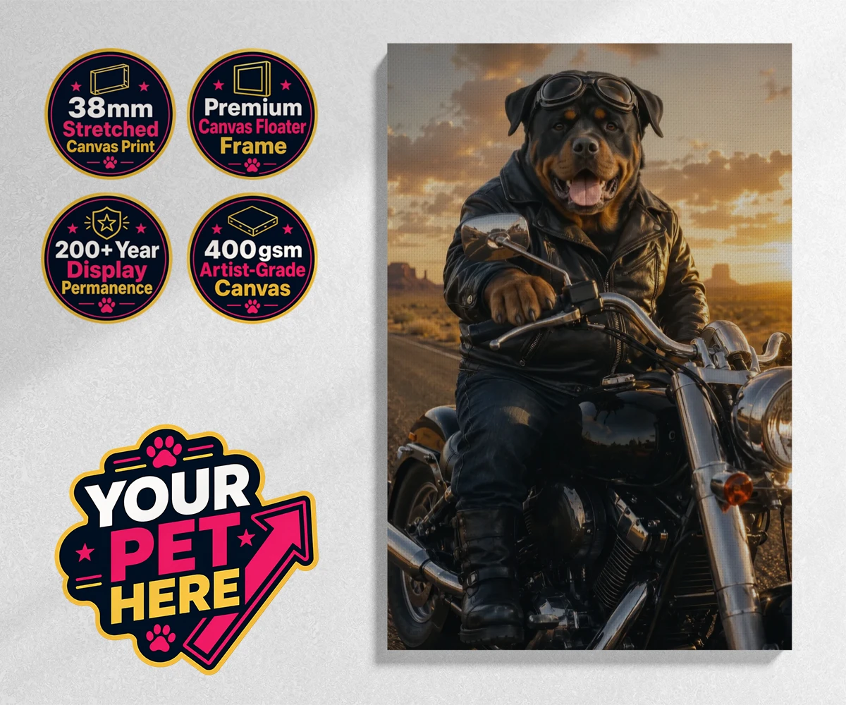 Personalised Born To Ride dog stretched canvas print featuring unleash your inner daredevil with our delightful pet portrait, "Born T