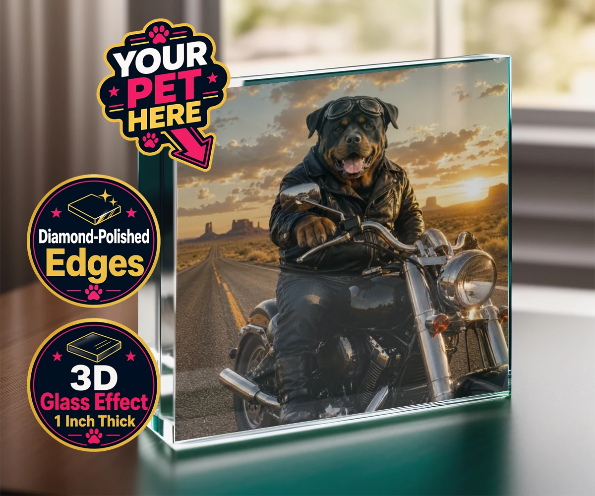 Personalised Born To Ride dog acrylic prisms featuring unleash your inner daredevil with our delightful pet portrait, "Born T