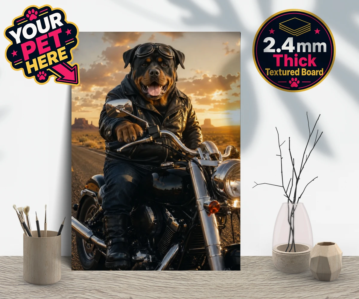 Personalised Born To Ride dog gallery boards featuring unleash your inner daredevil with our delightful pet portrait, "Born T