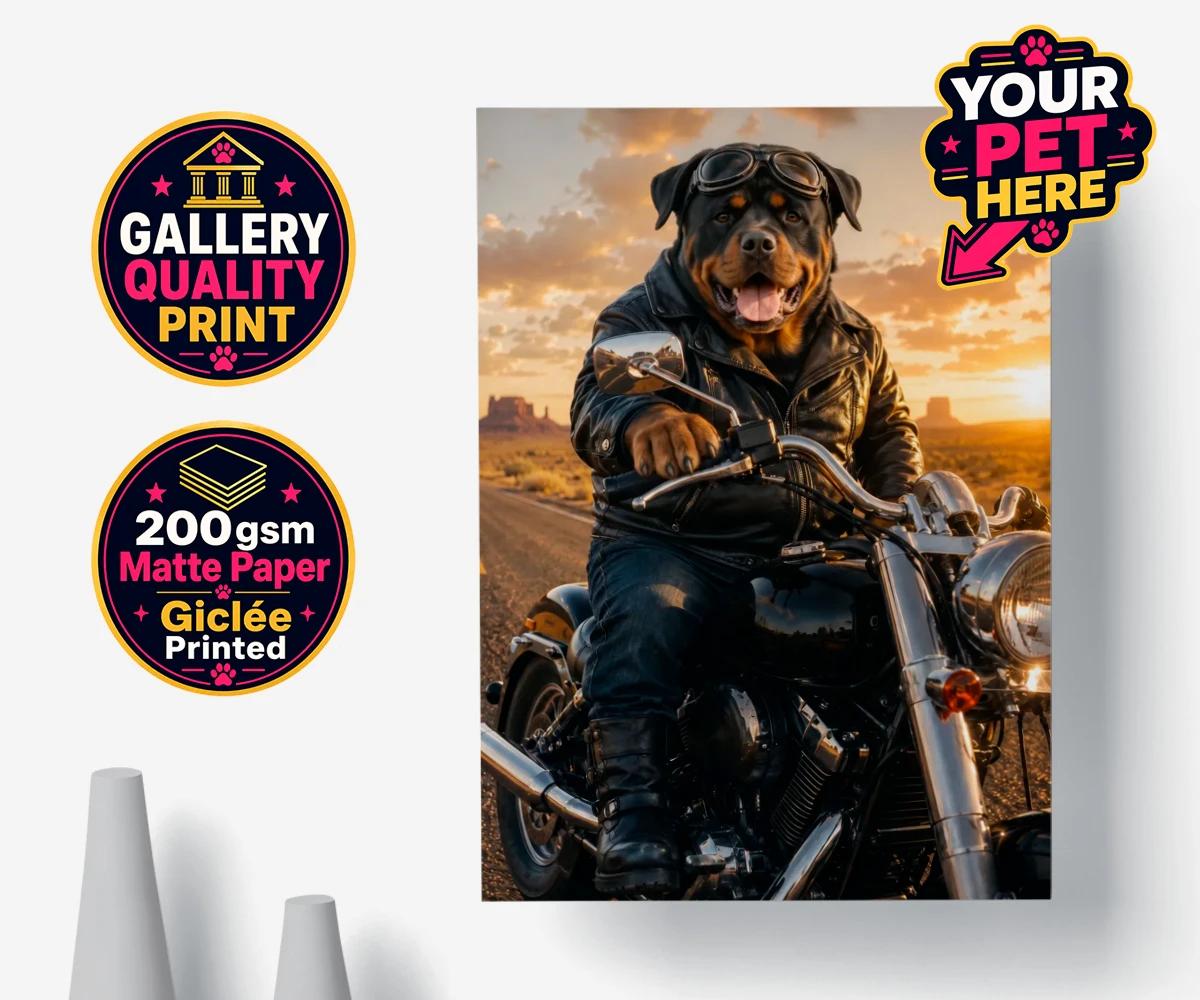 Personalised Born To Ride dog premium poster print featuring unleash your inner daredevil with our delightful pet portrait, "Born T