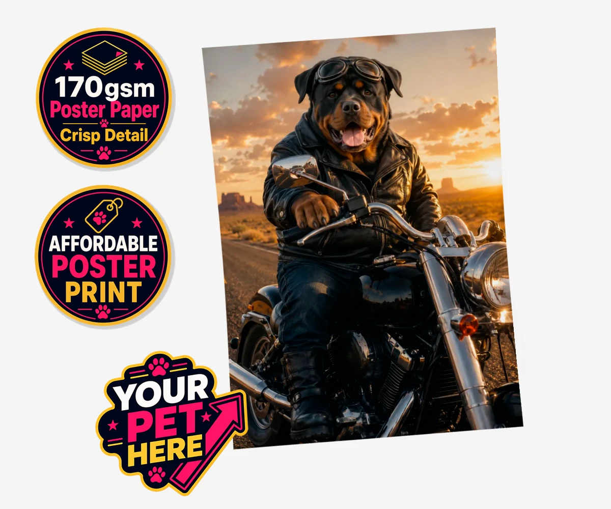 Personalised Born To Ride dog standard poster print featuring unleash your inner daredevil with our delightful pet portrait, "Born T