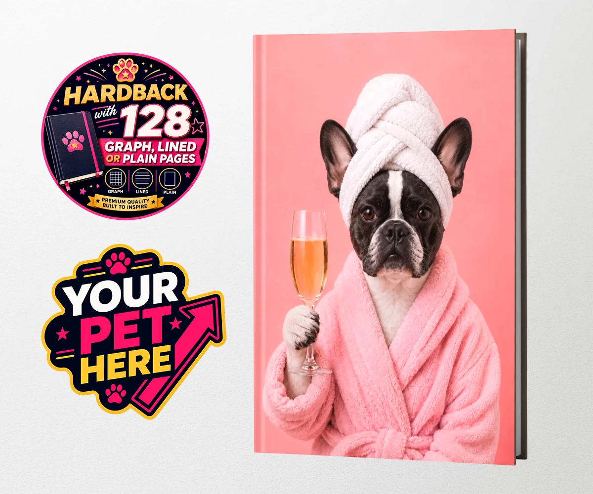 Personalised Spa Day Chic dog hardback notebooks featuring the epitome of canine sophistication and pampering!