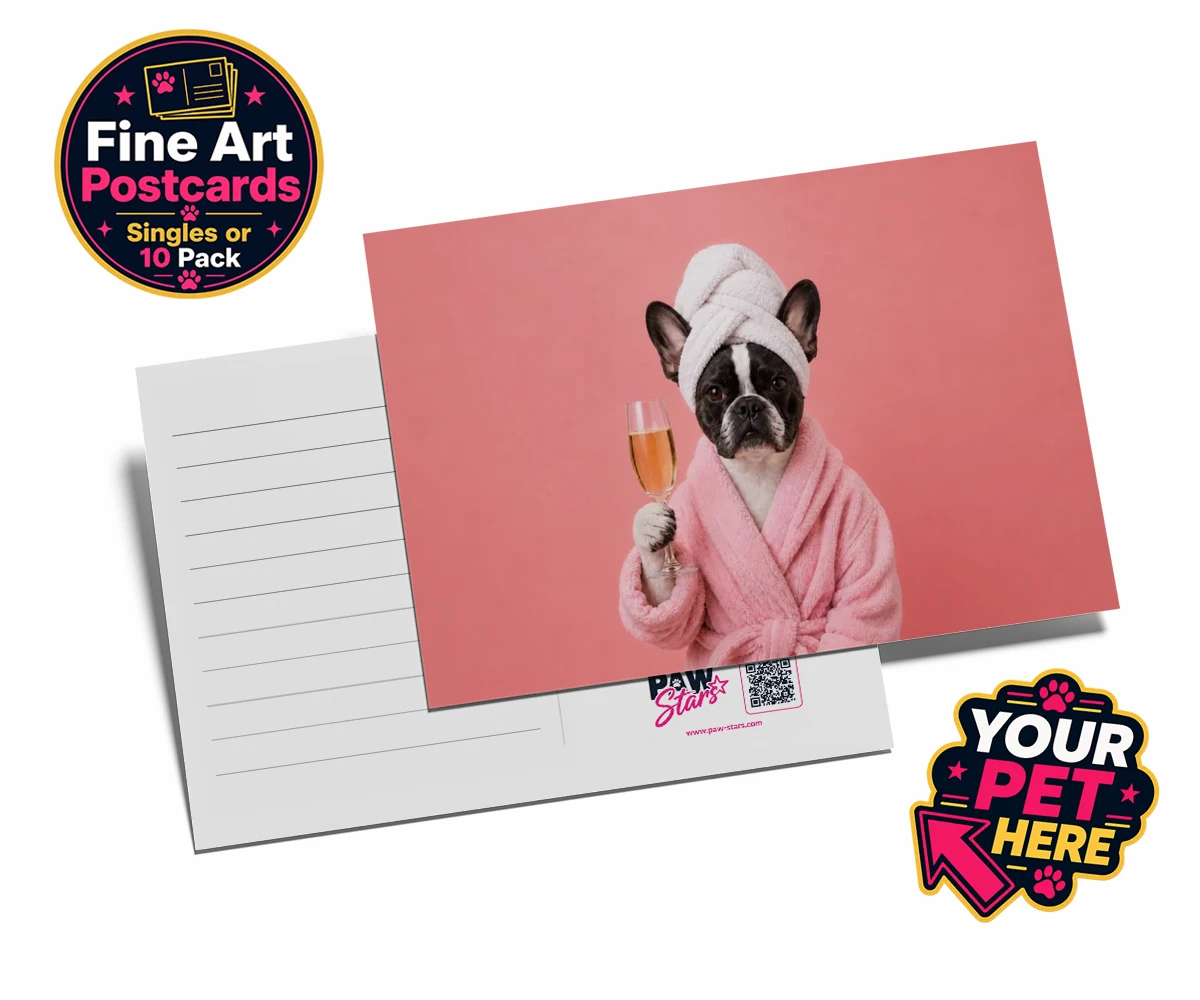 Personalised Spa Day Chic dog postcards featuring the epitome of canine sophistication and pampering!