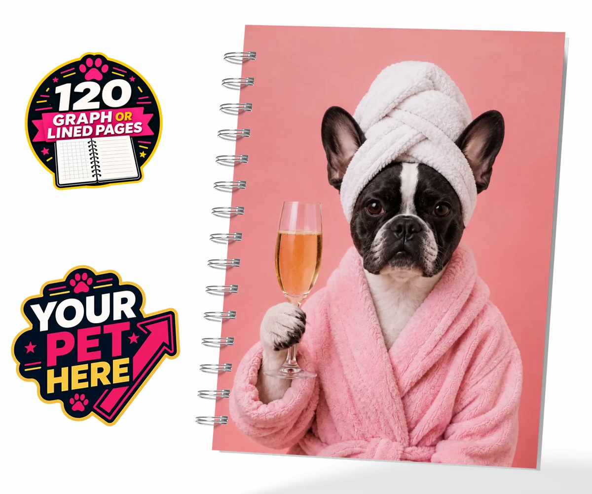 Personalised Spa Day Chic dog spiral notebook featuring the epitome of canine sophistication and pampering!