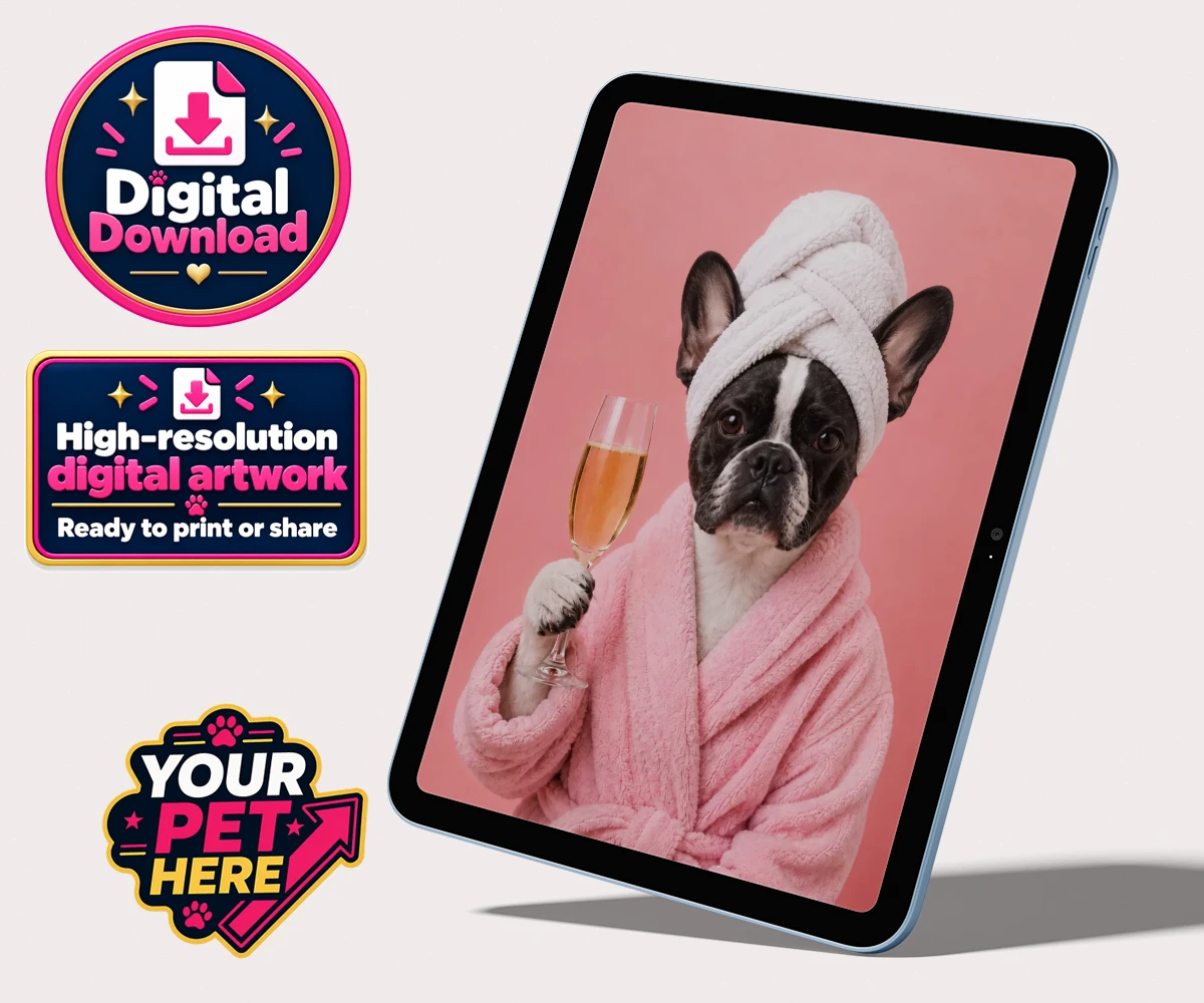 Personalised Spa Day Chic dog personalised digital downloads featuring the epitome of canine sophistication and pampering!