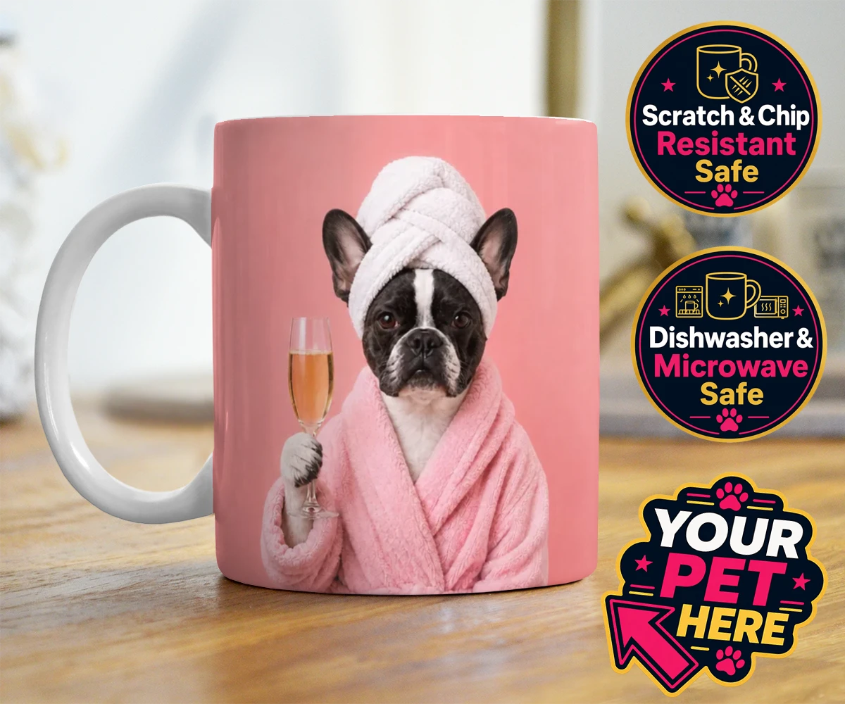 Personalised Spa Day Chic dog photo mugs featuring the epitome of canine sophistication and pampering!