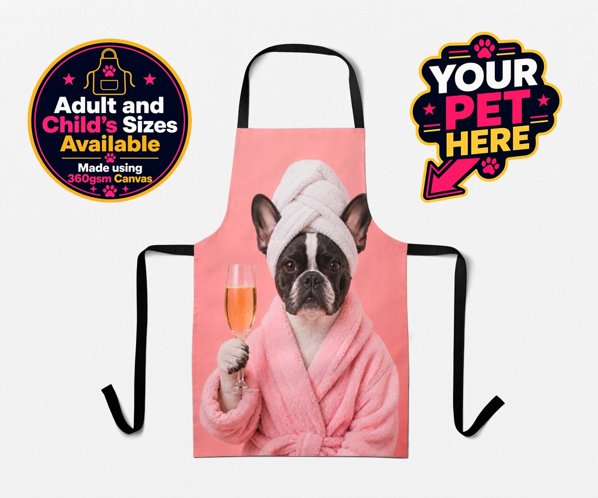 Personalised Spa Day Chic dog aprons featuring the epitome of canine sophistication and pampering!