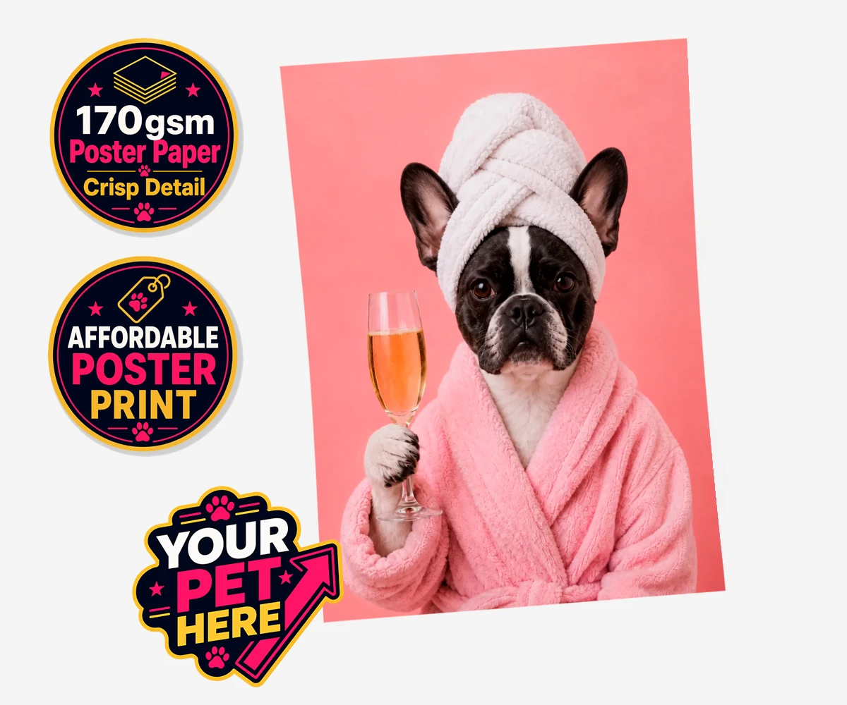 Personalised Spa Day Chic dog standard poster print featuring the epitome of canine sophistication and pampering!