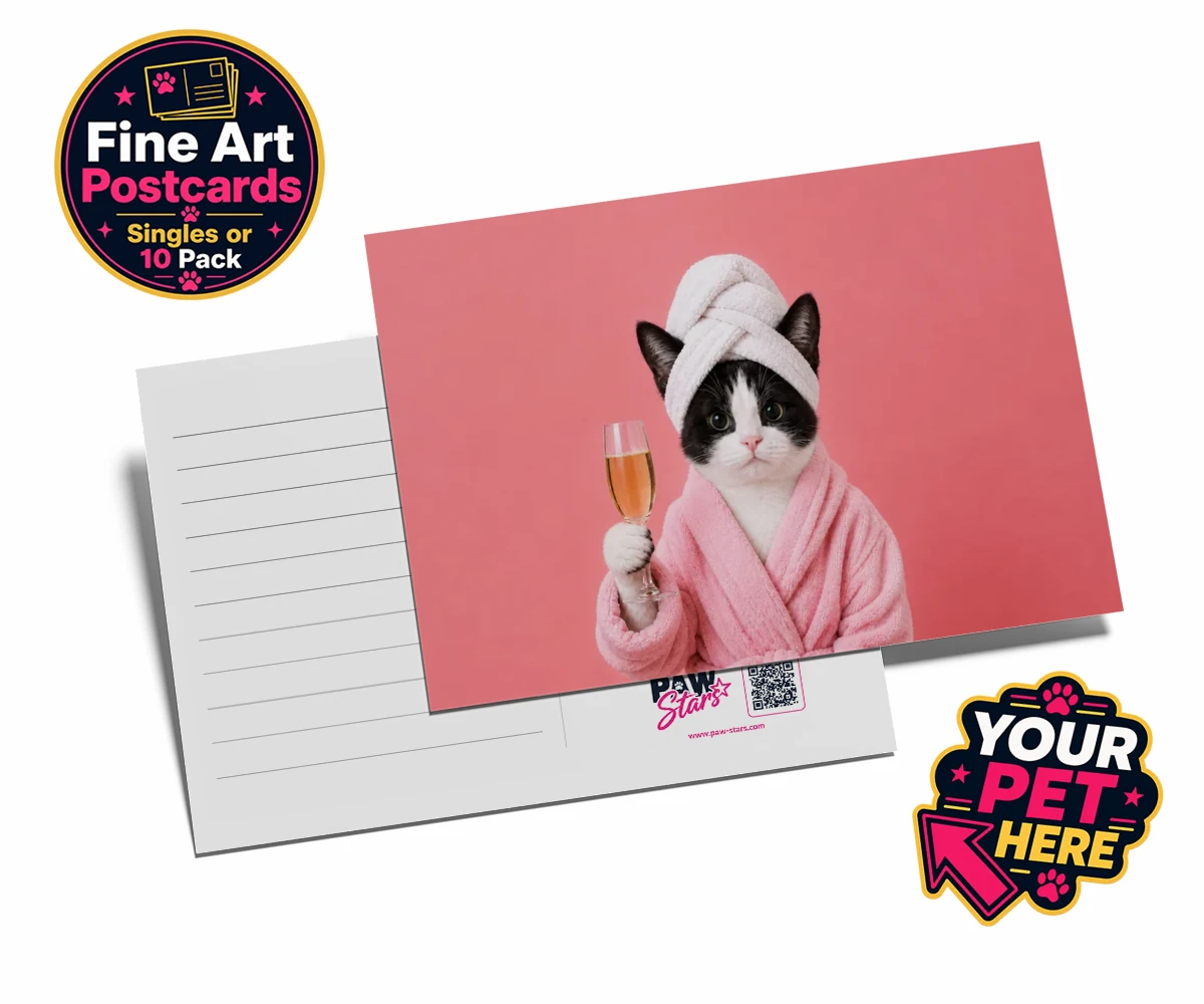 Personalised Spa Day Chic cat postcards featuring the purr-fect blend of luxury and humour for cat enthusiasts!