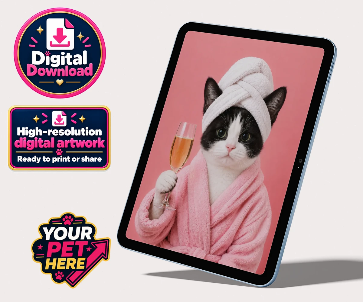Personalised Spa Day Chic cat personalised digital downloads featuring the purr-fect blend of luxury and humour for cat enthusiasts!