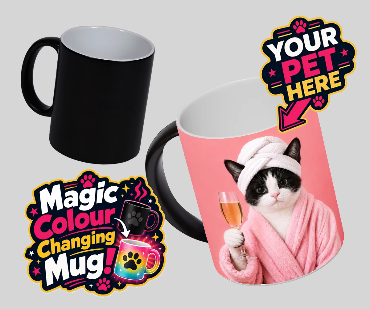 Personalised Spa Day Chic cat magic photo mugs featuring the purr-fect blend of luxury and humour for cat enthusiasts!