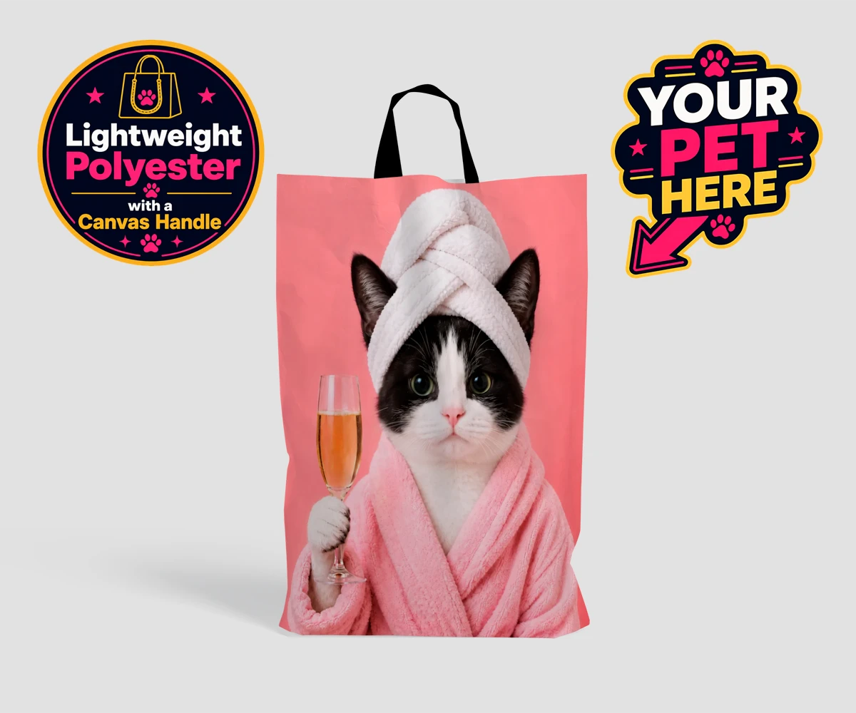 Personalised Spa Day Chic cat shopping bags featuring the purr-fect blend of luxury and humour for cat enthusiasts!