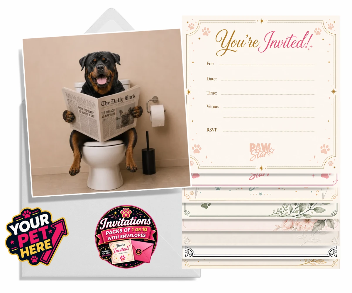 Personalised The Daily Bark dog invitations featuring a delightful portrait that captures the quirky charm of your furry fri