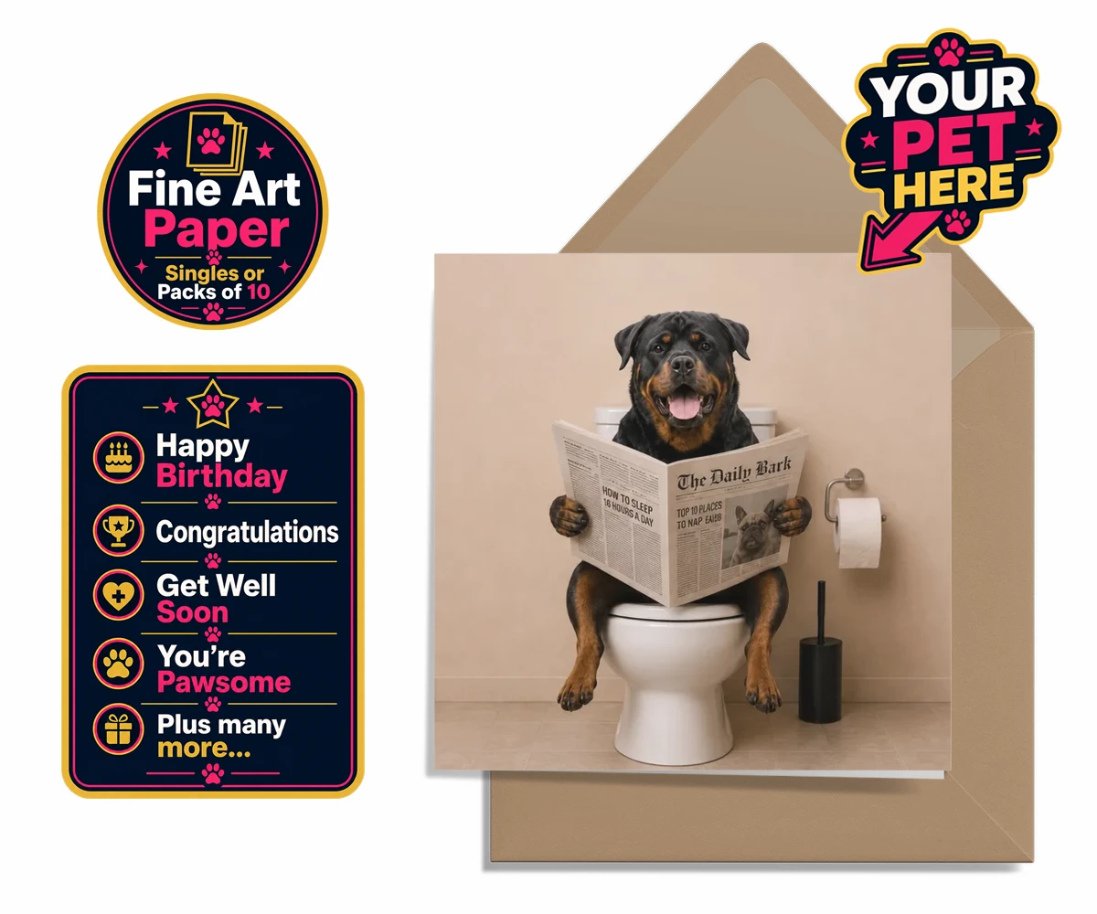 Personalised The Daily Bark dog premium greetings cards featuring a delightful portrait that captures the quirky charm of your furry fri