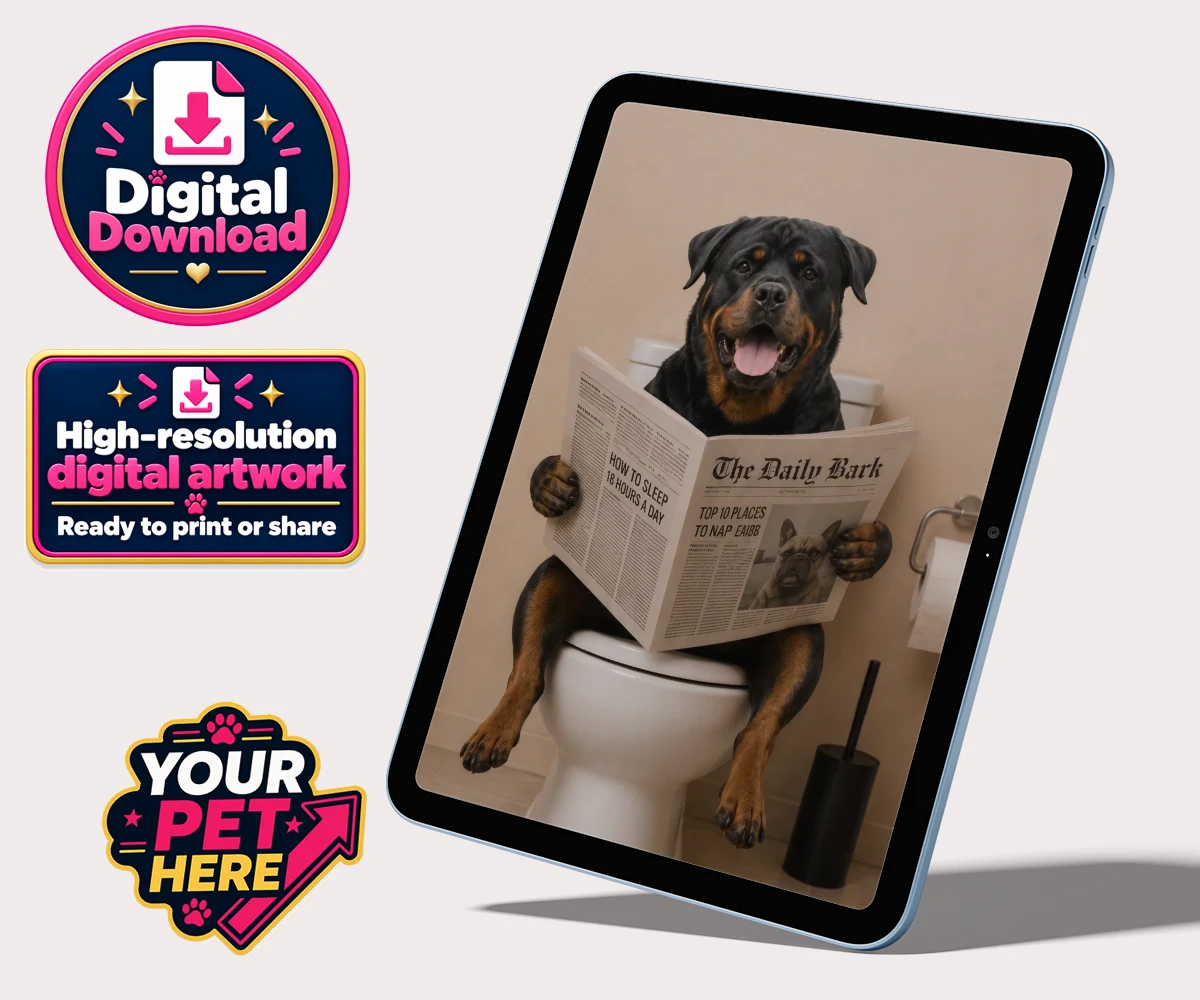 Personalised The Daily Bark dog personalised digital downloads featuring a delightful portrait that captures the quirky charm of your furry fri