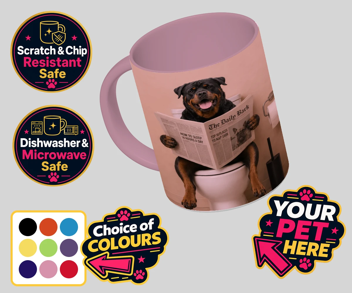 Personalised The Daily Bark dog coloured photo mugs featuring a delightful portrait that captures the quirky charm of your furry fri