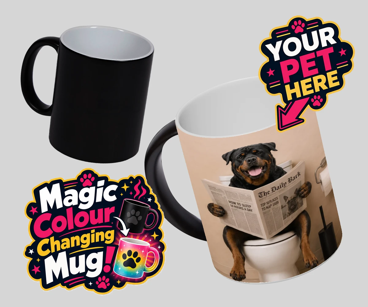 Personalised The Daily Bark dog magic photo mugs featuring a delightful portrait that captures the quirky charm of your furry fri