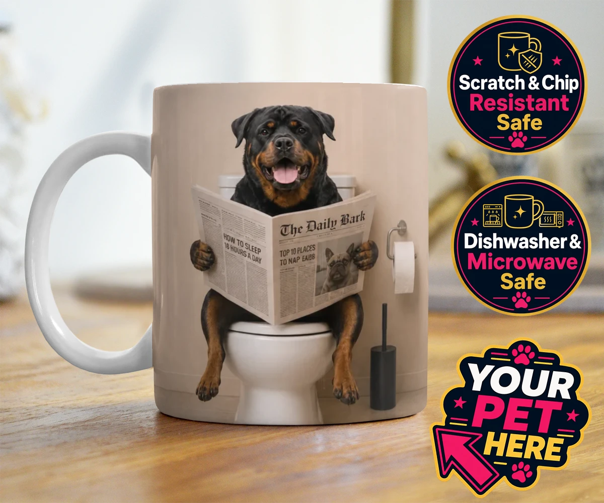 Personalised The Daily Bark dog photo mugs featuring a delightful portrait that captures the quirky charm of your furry fri