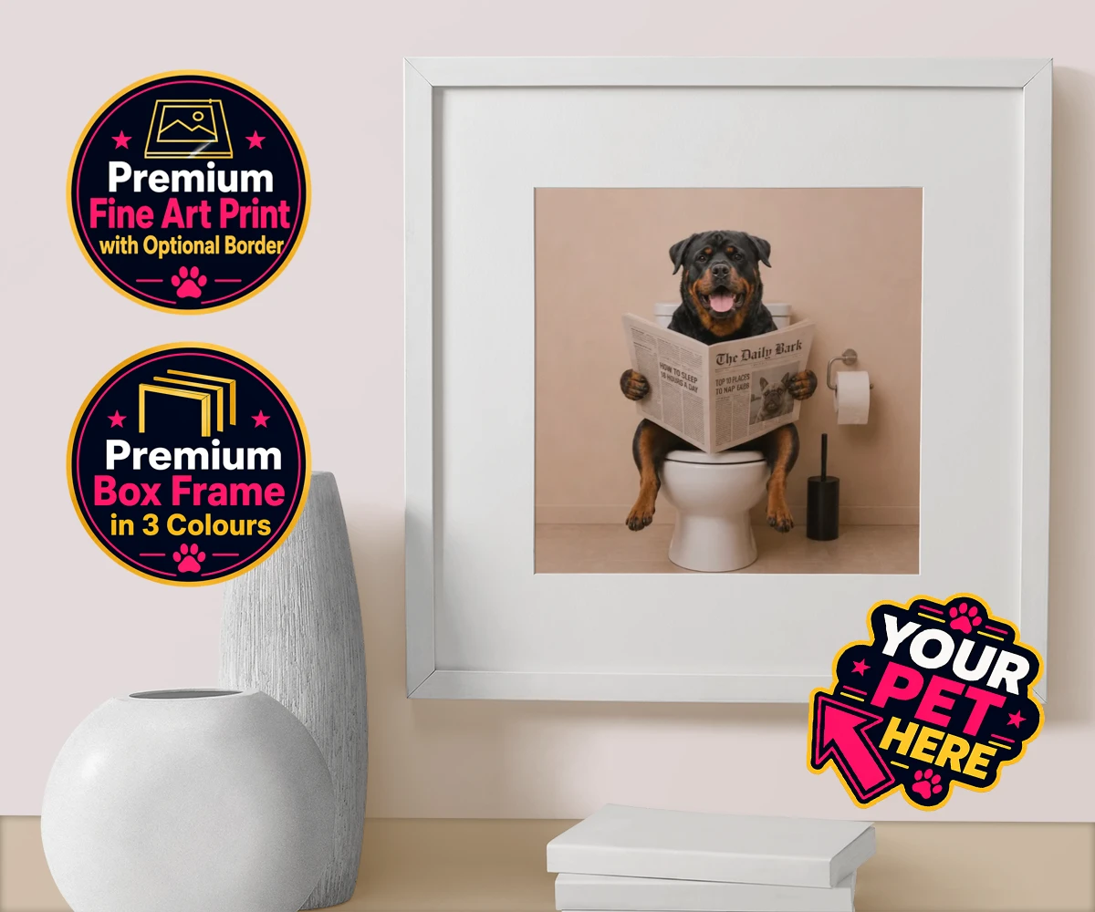 Personalised The Daily Bark dog box framed print featuring a delightful portrait that captures the quirky charm of your furry fri