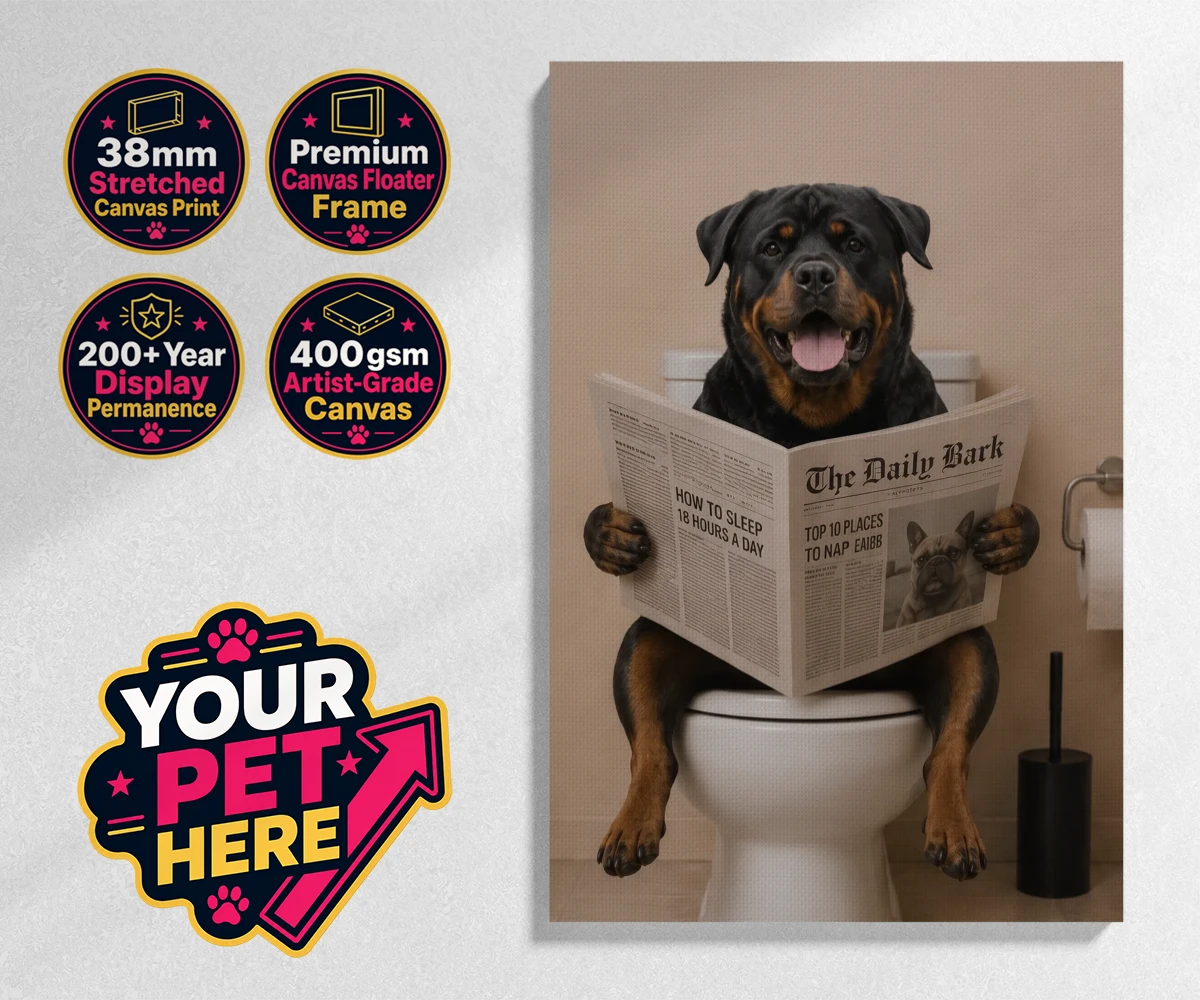 Personalised The Daily Bark dog stretched canvas print featuring a delightful portrait that captures the quirky charm of your furry fri