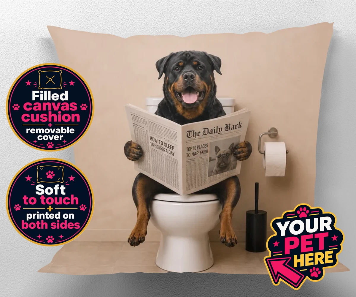 Personalised The Daily Bark dog canvas cushions featuring a delightful portrait that captures the quirky charm of your furry fri