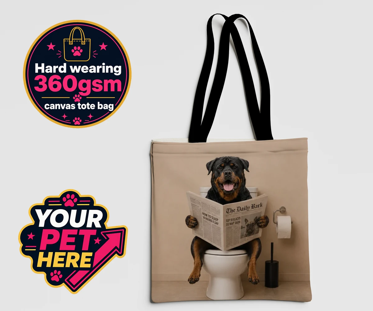 Personalised The Daily Bark dog canvas tote bags featuring a delightful portrait that captures the quirky charm of your furry fri