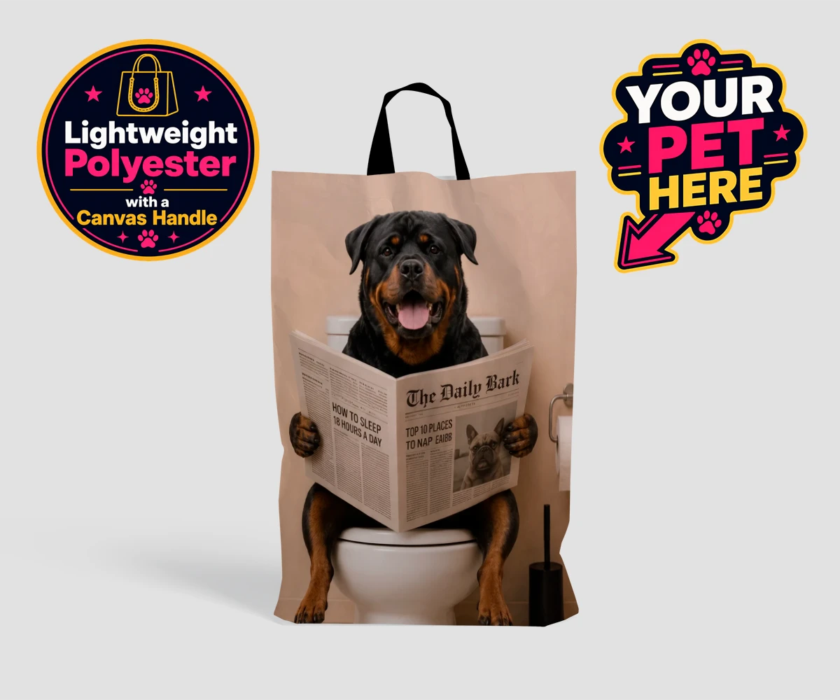 Personalised The Daily Bark dog shopping bags featuring a delightful portrait that captures the quirky charm of your furry fri