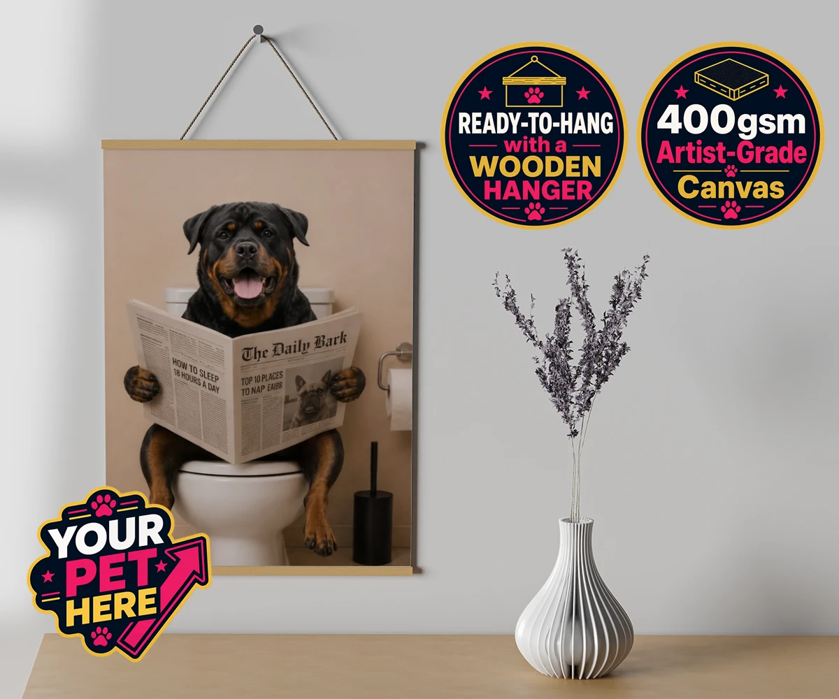 Personalised The Daily Bark dog canvas poster prints with hanger featuring a delightful portrait that captures the quirky charm of your furry fri