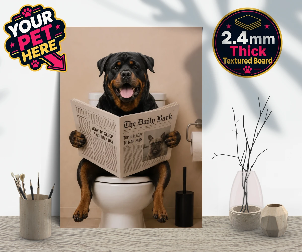 Personalised The Daily Bark dog gallery boards featuring a delightful portrait that captures the quirky charm of your furry fri